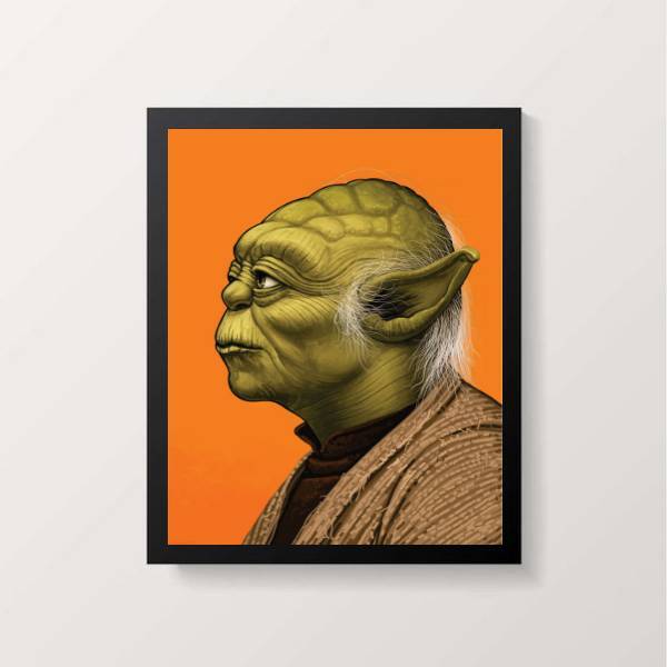 Quadro Desenho Yoda Perfil 24x18cm Moldura:madeira Preta