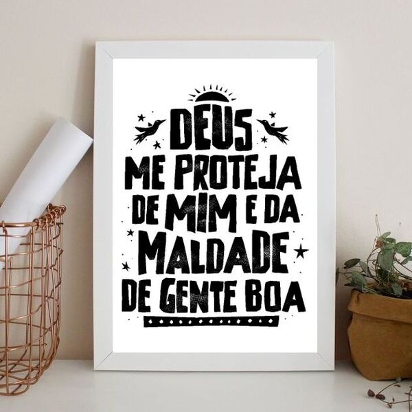 Quadro Deus Me Proteja De Mim 24x18cm - Com Vidro Moldura:mad