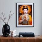 Quadro Deusa Chinesa Kuan Yin - 60x48cm Moldura:madeira Preta