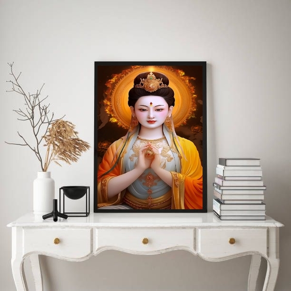 Quadro Deusa Chinesa Kuan yin 45x34cm Moldura:madeira Preta