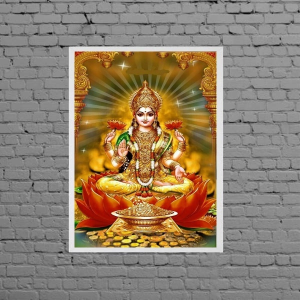 Quadro Deusa Da Riqueza Lakshmi 45x34cm - Com Vidro Moldura:m