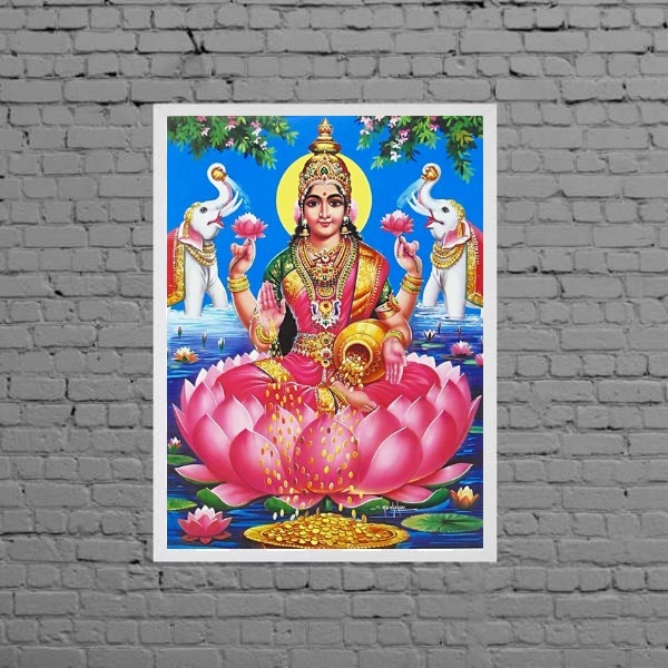 Quadro Deusa Hindu Lakshmi 24x18cm Moldura:madeira Preta