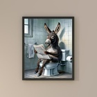 Quadro Divertido Banheiro Burro Lendo Jornal 45x34cm Moldura