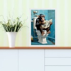 Quadro Divertido Banheiro Chipanzé Com Jornal 45x34cm - Com V