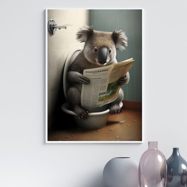 Quadro Divertido Banheiro - Coala 24x18cm - Com Vidro Moldura