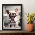Quadro Divertido Banheiro - Filhote Bulldog 33x24cm - Com Vid