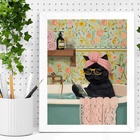 Quadro Divertido Banheiro - Gatinha 45x34cm - Com Vidro Moldu