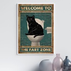 Quadro Divertido Banheiro Gato - Fart Zone 24x18cm - Com Vidr