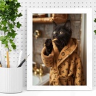 Quadro Divertido Banheiro Gato Rico 33x24cm Moldura Preta