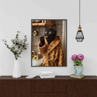 Quadro Divertido Banheiro Gato Rico 45x34cm Moldura Branca