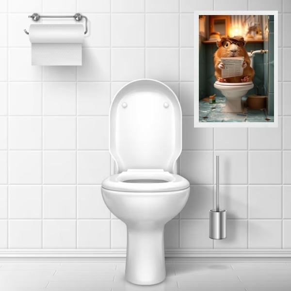 Quadro Divertido Banheiro Hamster Lendo Jornal 24x18cm Moldur