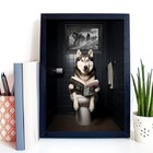 Quadro Divertido Banheiro Husky Siberiano 33x24cm - Com Vidro
