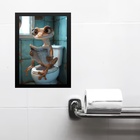 Quadro Divertido Banheiro Lagartixa Lendo Jornal 45x34cm - Co