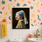 Quadro Divertido Banheiro Menina Do Brinco De Pérolas 24x18cm