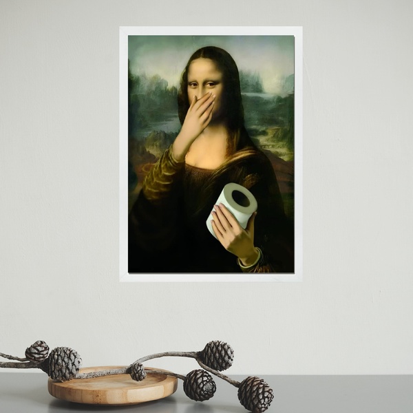 Quadro Divertido Banheiro - Monalisa Papel Higiênico 24x18cm