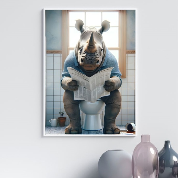 Quadro Divertido Banheiro - Rinoceronte 24x18cm - Com Vidro M