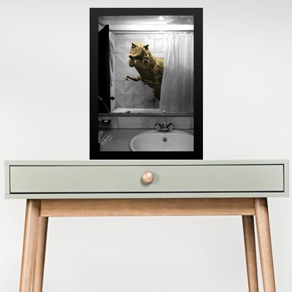 Quadro Divertido Banheiro - Tiranossauro 24x18cm - Com Vidro