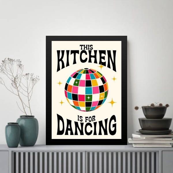 Quadro Divertido Cozinha Para Dançar 24x18cm Moldura Branca