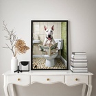 Quadro Divertido De Banheiro - Bull Terrier Jornal 24x18cm Mo