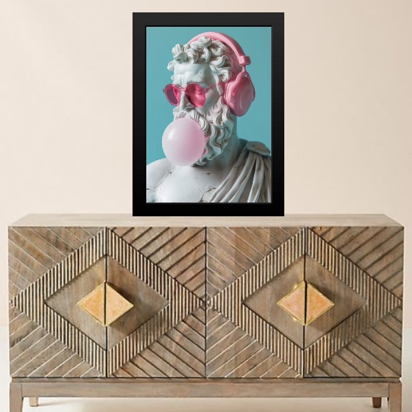 Quadro Divertido Estátua Bubble Gum 45x34cm - Com Vidro Moldu