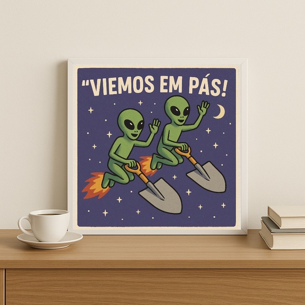 Quadro Divertido Extraterrestres - 33x33cm - Com Vidro  Moldu
