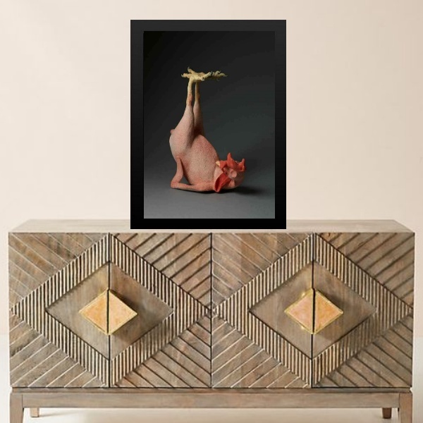 Quadro Divertido Frango Fazendo Yoga 33x24cm Moldura Preta