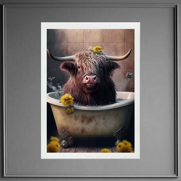 Quadro Divertido Para Banheiro - Boi 45x34cm - Com Vidro Mold