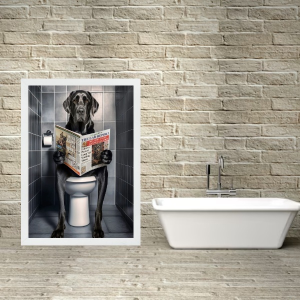 Quadro Divertido Para Banheiro Labrador Preto 33x24cm - Com V