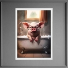 Quadro Divertido Para Banheiro - Porquinho 33x24cm - Com Vidr