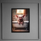 Quadro Divertido Para Banheiro - Porquinho 33x24cm - Com Vidr