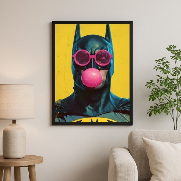 Quadro Divertido Super Herói Bubble Gum 33x24cm Moldura Branca