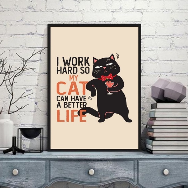 Quadro Divertido Trabalho Para O Meu Gato 33x24cm Moldura Bra