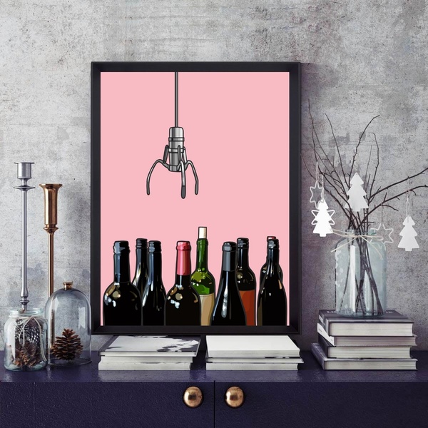 Quadro Divertido Vinho - Máquina 33x24cm - Com Vidro Moldura
