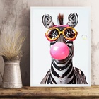 Quadro Divertido Zebra Bubble Gum 45x34cm Moldura Preta