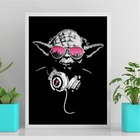 Quadro Dj Yoda - Óculos Rosa 45x34cm - Com Vidro Moldura Bran