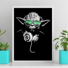 Quadro Dj Yoda - Óculos Verde 24x18cm - Com Vidro Moldura Pre
