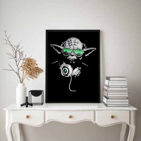 Quadro Dj Yoda - Óculos Verde 33x24cm - Com Vidro Moldura Bra