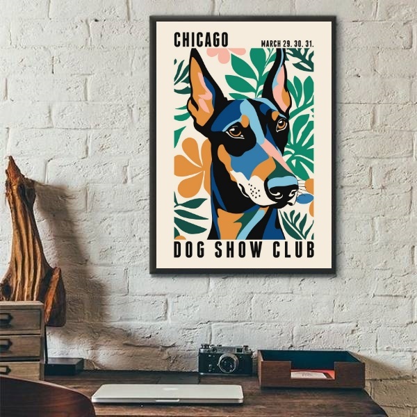 Quadro Doberman - Chicago Dog Show Poster 45x34cm Moldura Pre