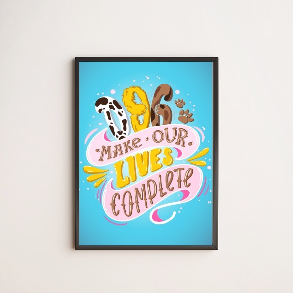 Quadro Dog Makes Our Lives Complete 24x18cm - Com Vidro Moldu