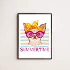 Quadro Dog Summer Time 45x34cm - Com Vidro Moldura:madeira Br