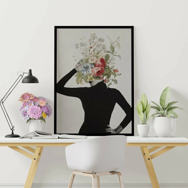 Quadro Dona Flor - Colagem Feminina Floral 33x24cm Moldura Pr