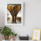 Quadro Elefante Borboleta - 60x48cm Moldura:madeira Branca