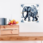 Quadro Elefante Estilo Azulejo Português - 33x33cm Moldura Br