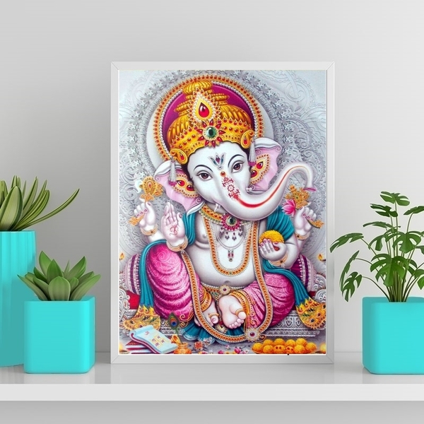 Quadro Elefante Ganesha Baby 45x34cm - Com Vidro Moldura:made