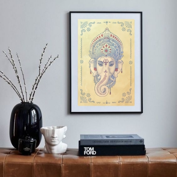 Quadro Elefante Indiano Ganesha - 60x48cm Moldura:madeira Bra