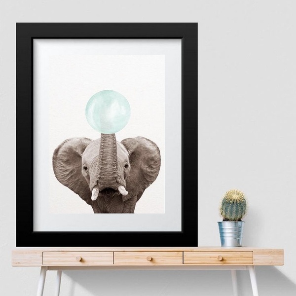 Quadro Elefantinho Chiclete Azul- 60x48cm Moldura:madeira Bra