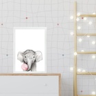 Quadro Elefantinho Chiclete Rosa 24x18cm Moldura:madeira Preta