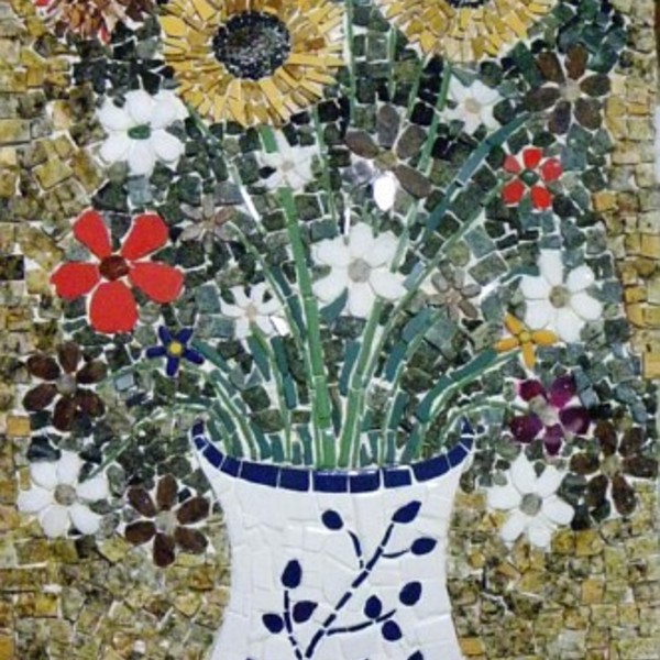 Quadro Em Mosaico Vaso Impressionista Com Flores 60x120cm Leroy Merlin