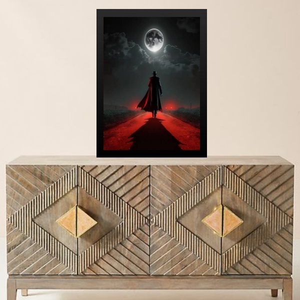 Quadro Entidade Exú Tranca Rua 33x24cm - Com Vidro Moldura Pr