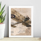 Quadro Esboço Avião Vintage 33x24cm - Com Vidro Moldura:madei